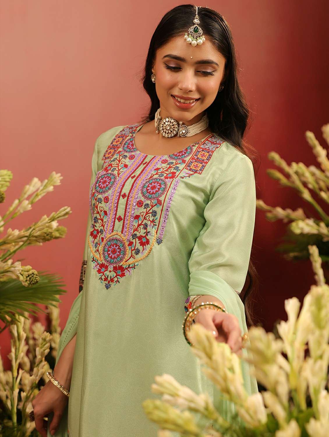 women embroidered three quarter sleeve kurta sharara with dupatta set - 22142328 - Standard Image - 7