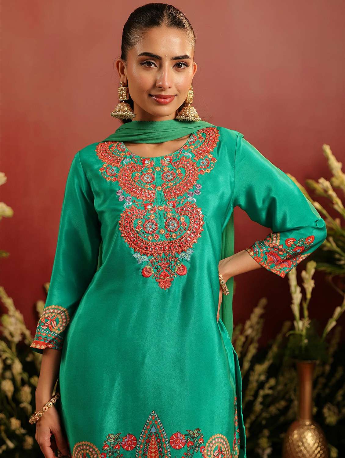 women embroidered three quarter sleeve kurta sharara with dupatta set - 22142329 - Standard Image - 7