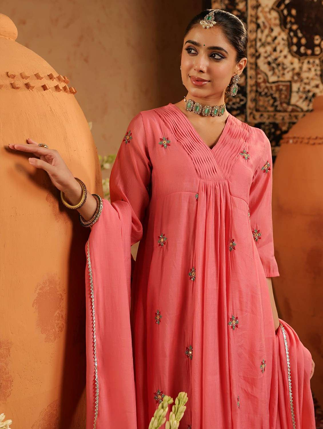 women embroidered three quarter sleeve kurta pant with dupatta set - 22142331 -  Standard Image - 7