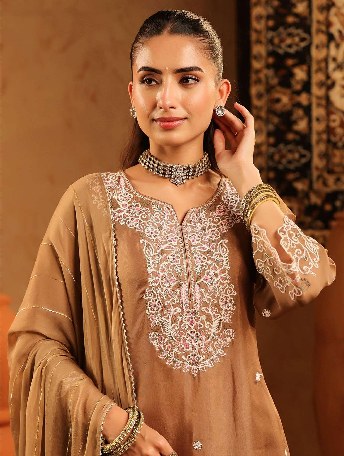 women embroidered three quarter sleeve kurta pant with dupatta set - 22142333 -  Standard Image - 7