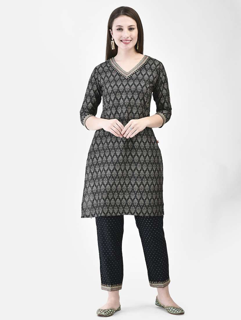 women printed three quarter sleeve kurta pant set - 22142387 -  Standard Image - 2