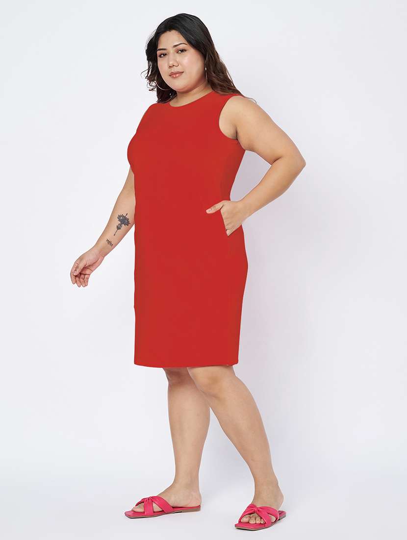 women plus size solid sleeveless sheath dress - 22142404 - Standard Image - 2
