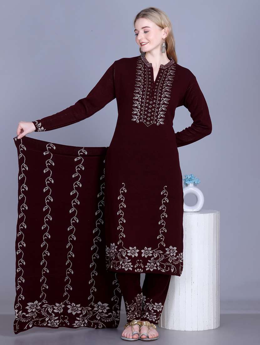 women self design long sleeve kurta pant with dupatta set - 22142406 - Standard Image - 2