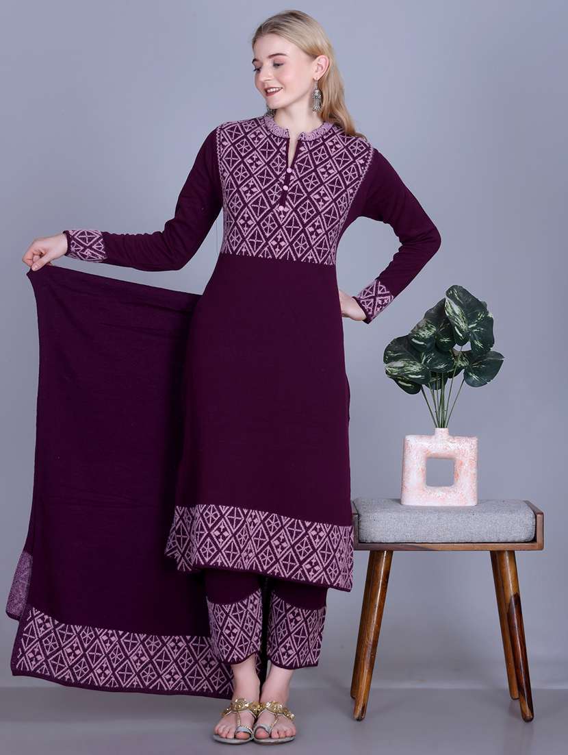 women self design long sleeve kurta pant with dupatta set - 22142410 - Standard Image - 2