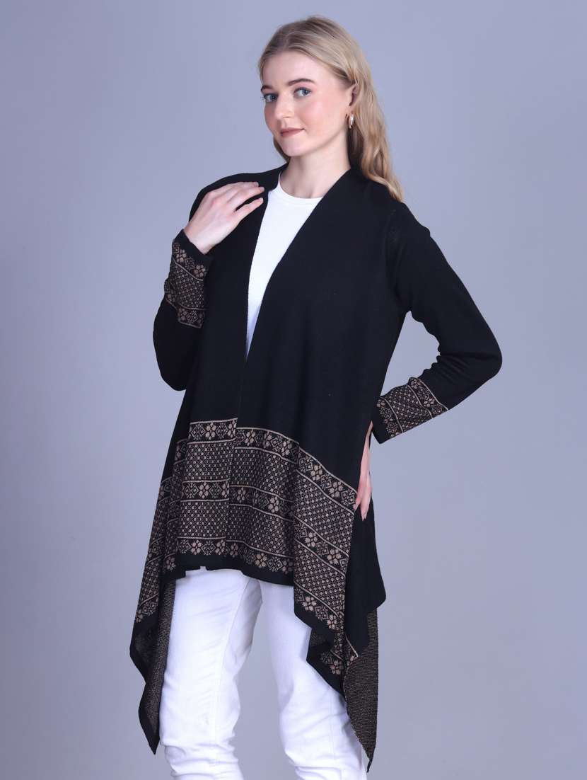 Women Self Designed Long Sleeve Asymmetric Shrug - 22142414 -  Standard Image - 2