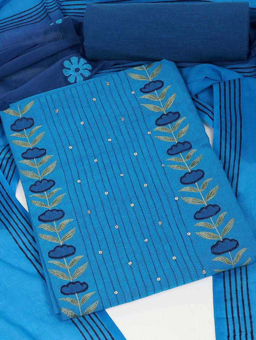 women solid with work unstitched suit set