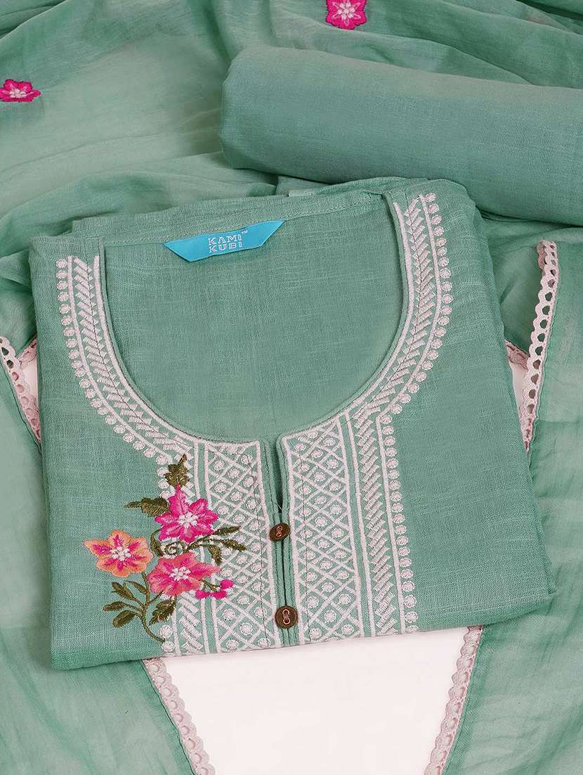 women solid with work unstitched suit set