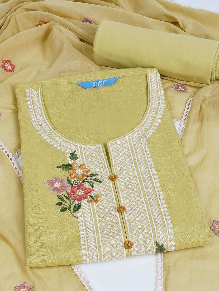 women solid with work unstitched suit set