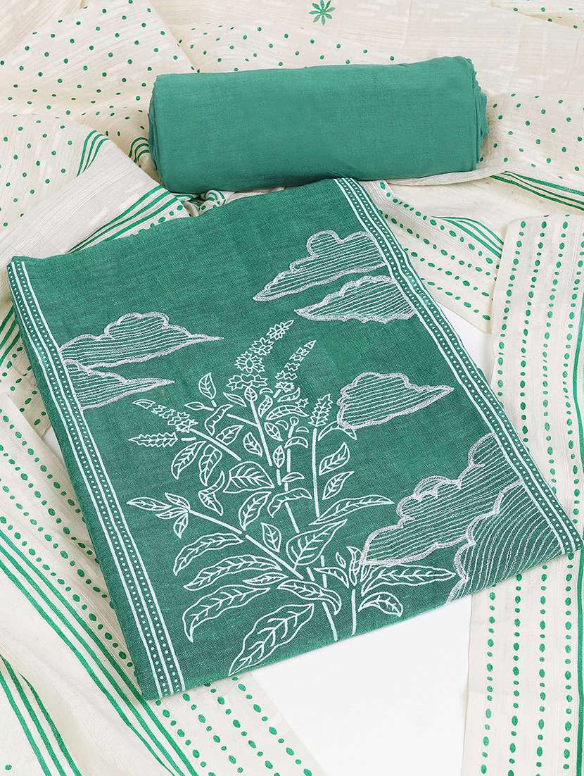 women solid with work embroidered unstitched suit set