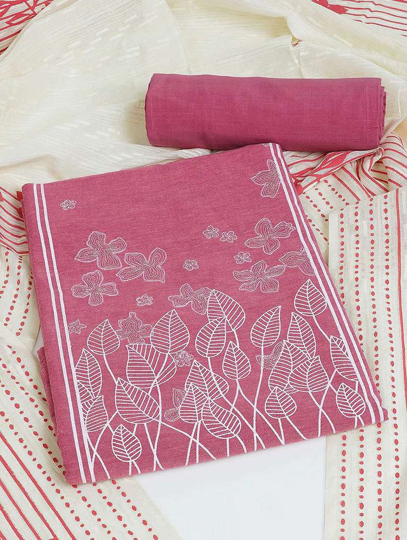 women solid with work embroidered unstitched suit set