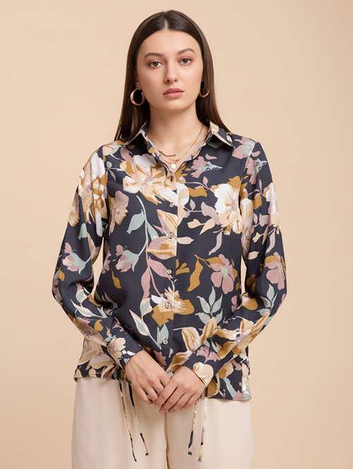 women printed collared long sleeve regular fit shirt - 22142594 -  Standard Image - 0