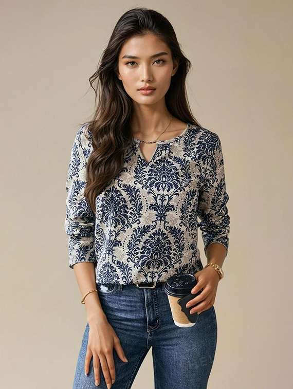 women printed long sleeve regular top