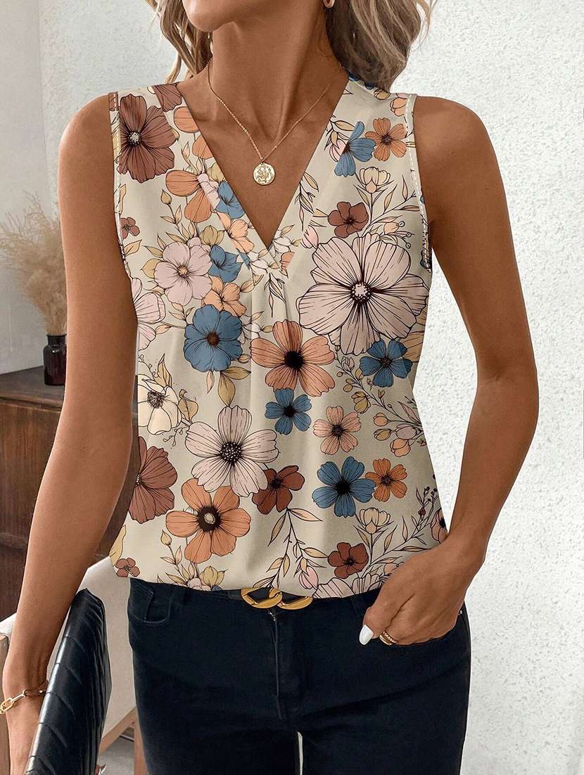 women floral print sleeveless regular top - 22142605 - Standard Image - 2