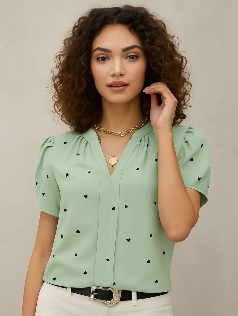 women printed short sleeve regular top