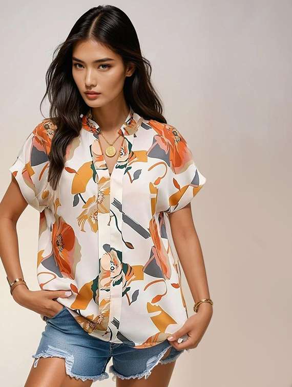 women floral print short sleeve regular top - 22142609 -  Zoom Image - 0