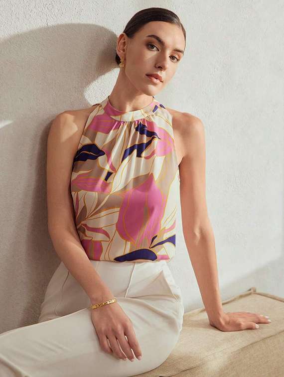 women printed halter neck sleeveless regular top - 22142611 - Zoom Image - 0