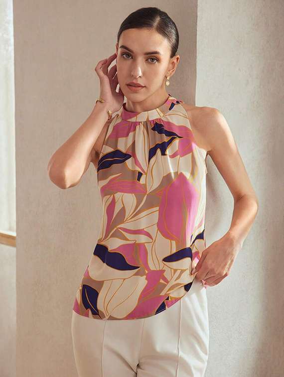 women printed halter neck sleeveless regular top - 22142611 - Standard Image - 2