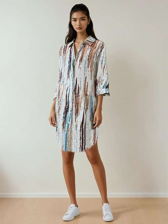 women printed three quarter sleeve shirt dress