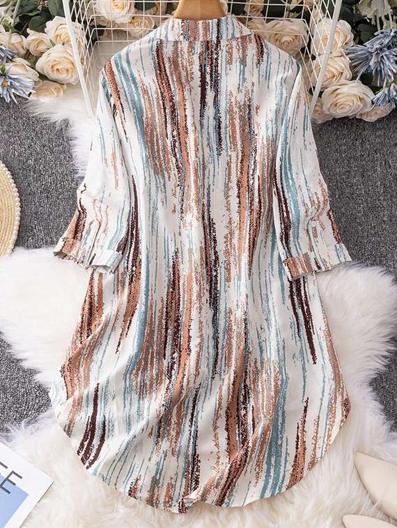 women printed three quarter sleeve shirt dress - 22142612 - Standard Image - 2