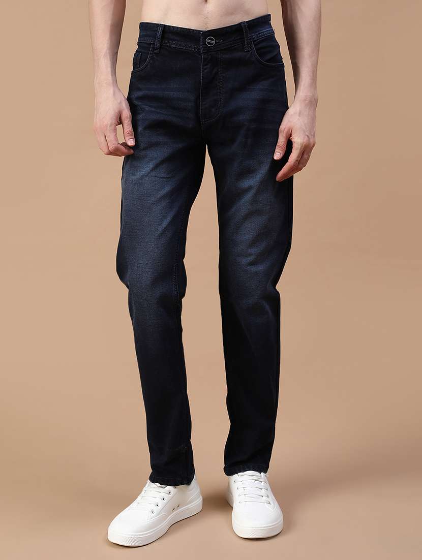 men washed mid rise full length relaxed fit jeans