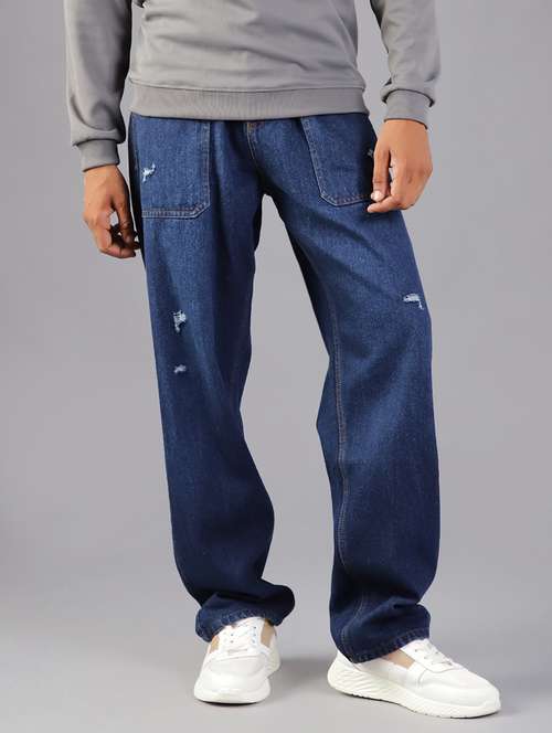 men washed mid rise full length baggy jeans - 22142628 -  Standard Image - 0