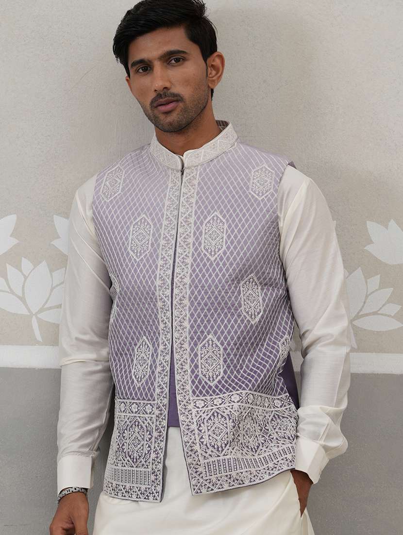 men embroidered mandarin neck nehru jacket