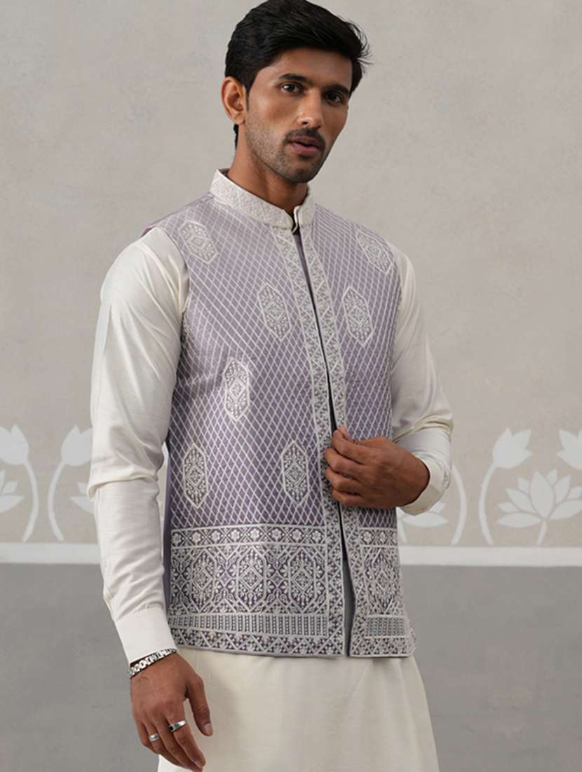 men embroidered mandarin neck nehru jacket - 22142632 -  Standard Image - 2