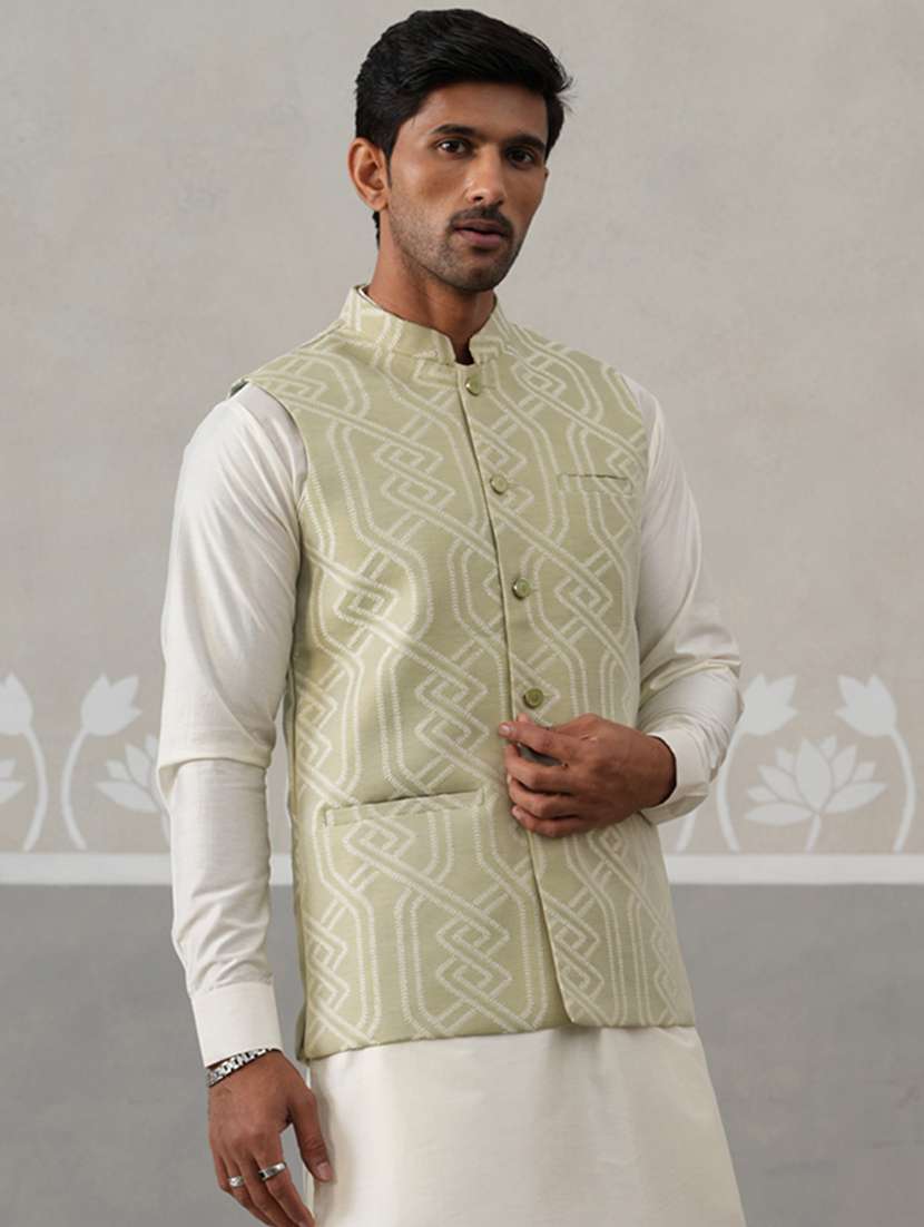 men embroidered mandarin neck nehru jacket - 22142633 -  Standard Image - 2