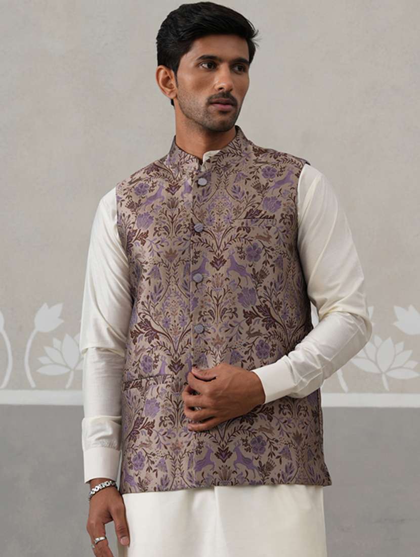 men self design mandarin neck nehru jacket - 22142635 -  Standard Image - 2