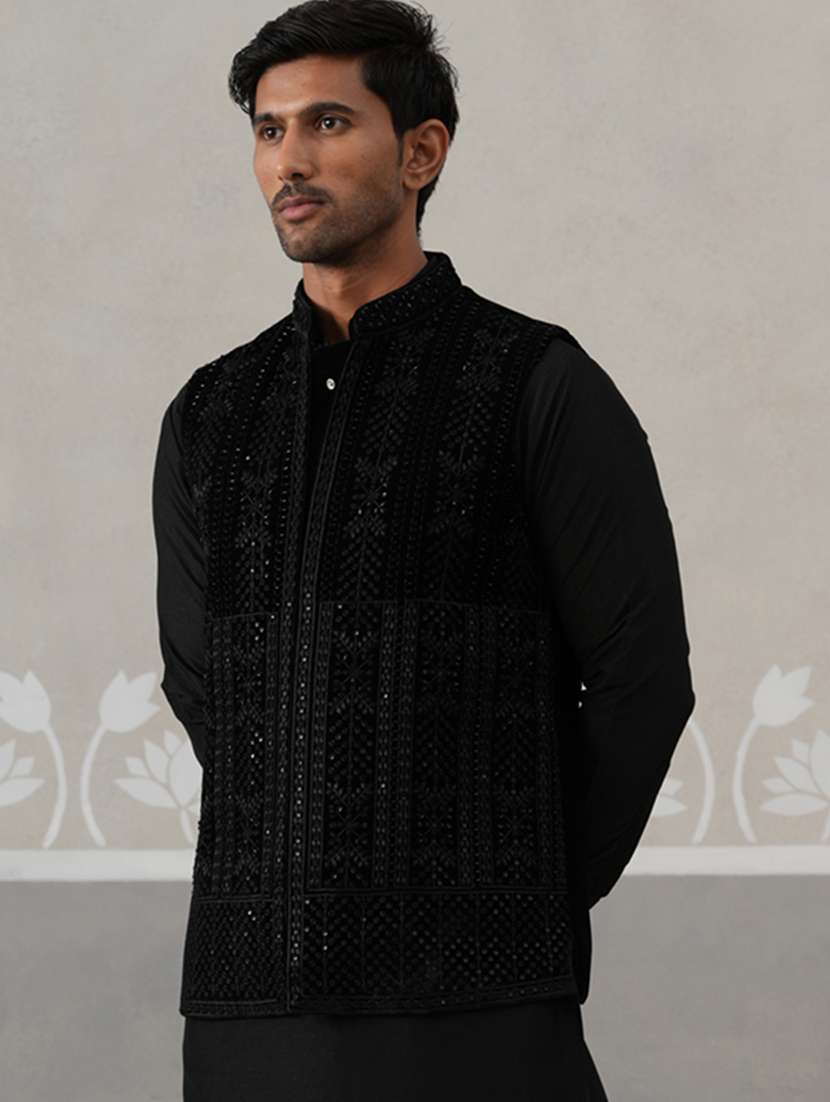 men embroidered mandarin neck nehru jacket - 22142636 -  Standard Image - 2