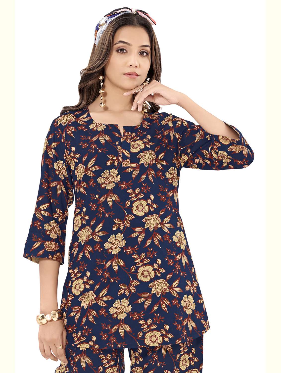 women floral three quarter sleeve ethnic co-ord set - 22142637 - Standard Image - 2