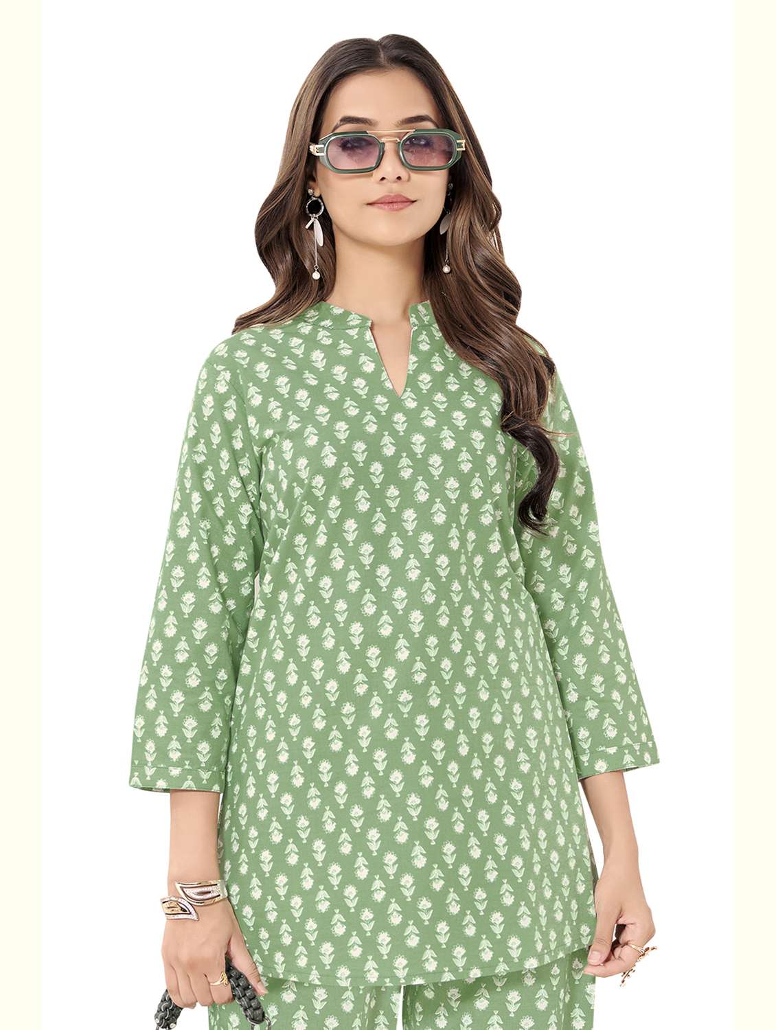 women floral three quarter sleeve ethnic co-ord set - 22142639 - Standard Image - 2