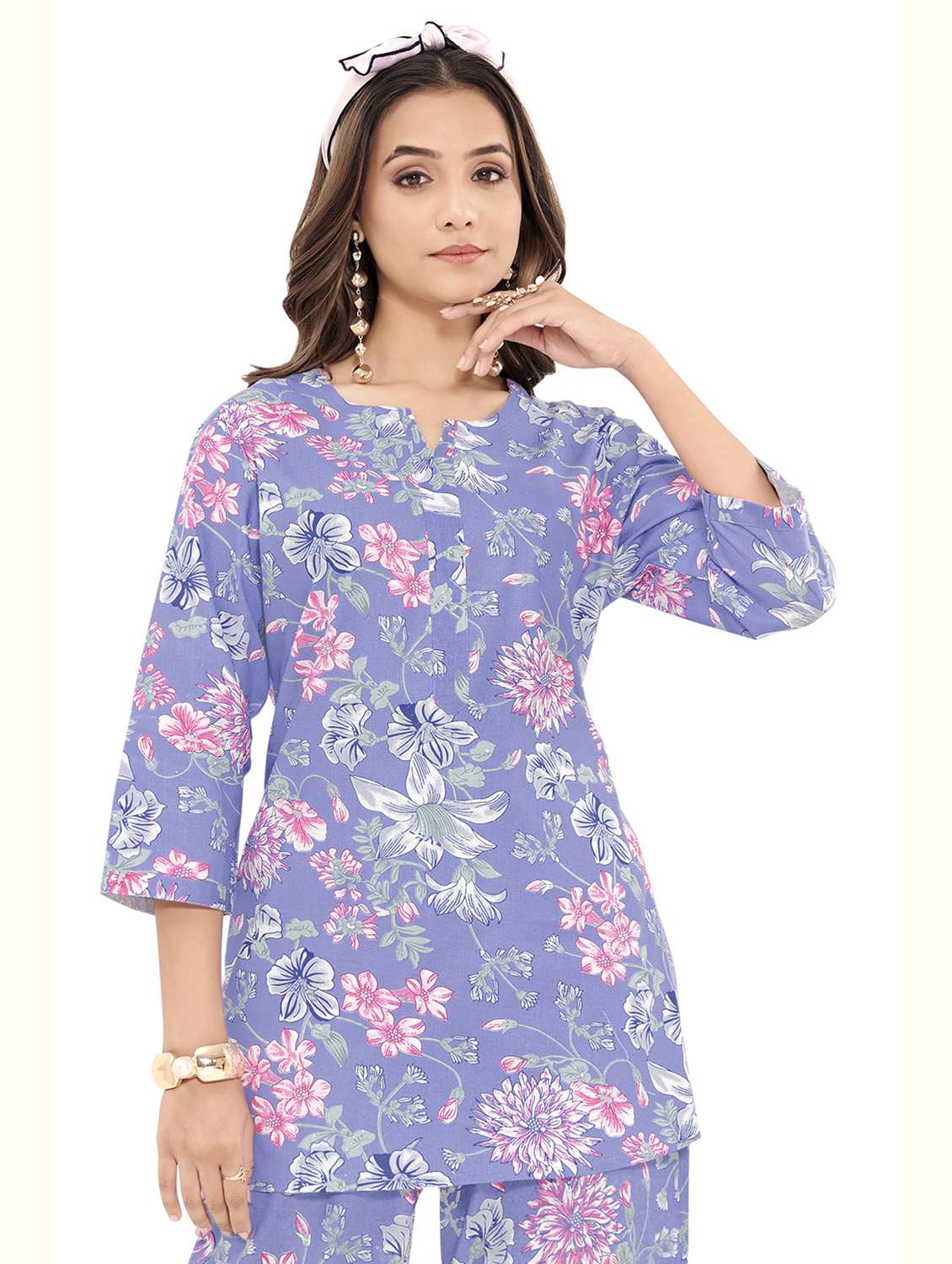 women floral three quarter sleeve ethnic co-ord set - 22142640 -  Standard Image - 2