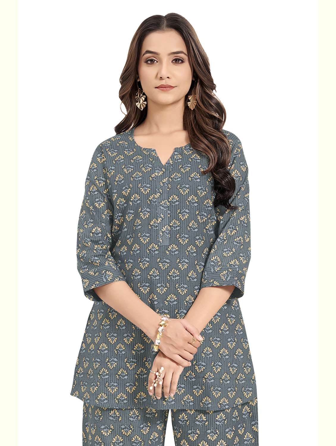 women floral three quarter sleeve ethnic co-ord set - 22142641 - Standard Image - 2