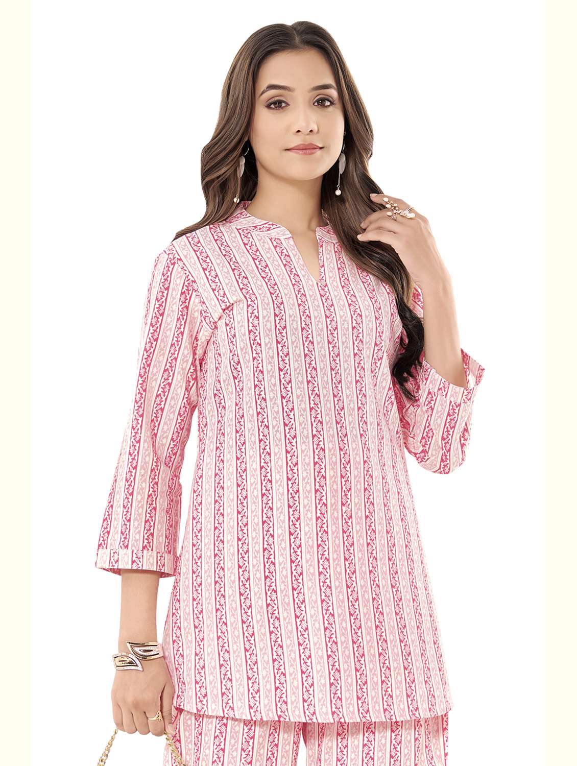 women printed three quarter sleeve ethnic co-ord set - 22142642 -  Standard Image - 2
