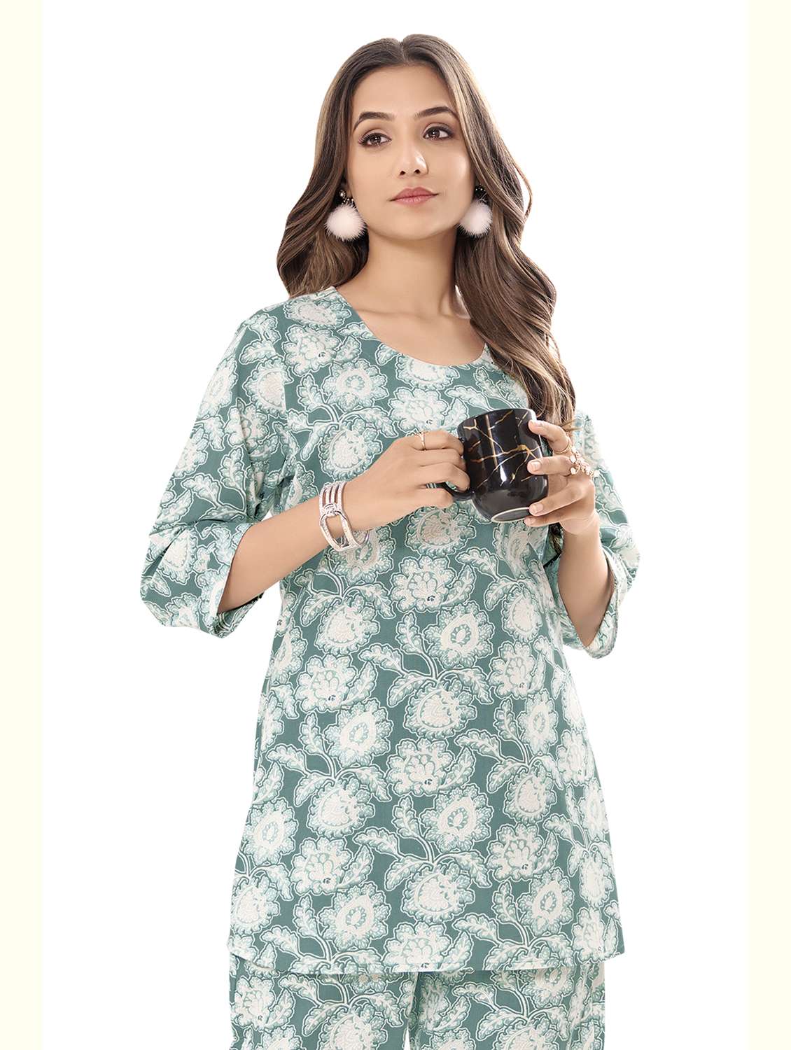 women floral three quarter sleeve ethnic co-ord set - 22142643 -  Standard Image - 2