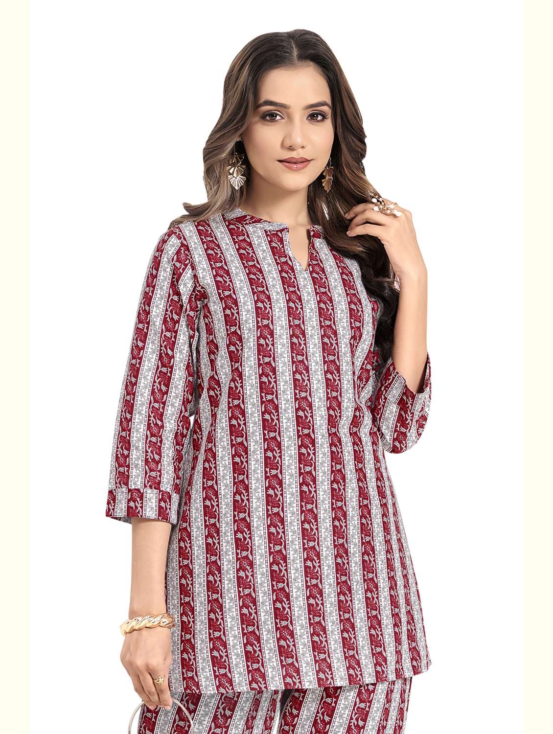women printed three quarter sleeve ethnic co-ord set - 22142649 - Standard Image - 2