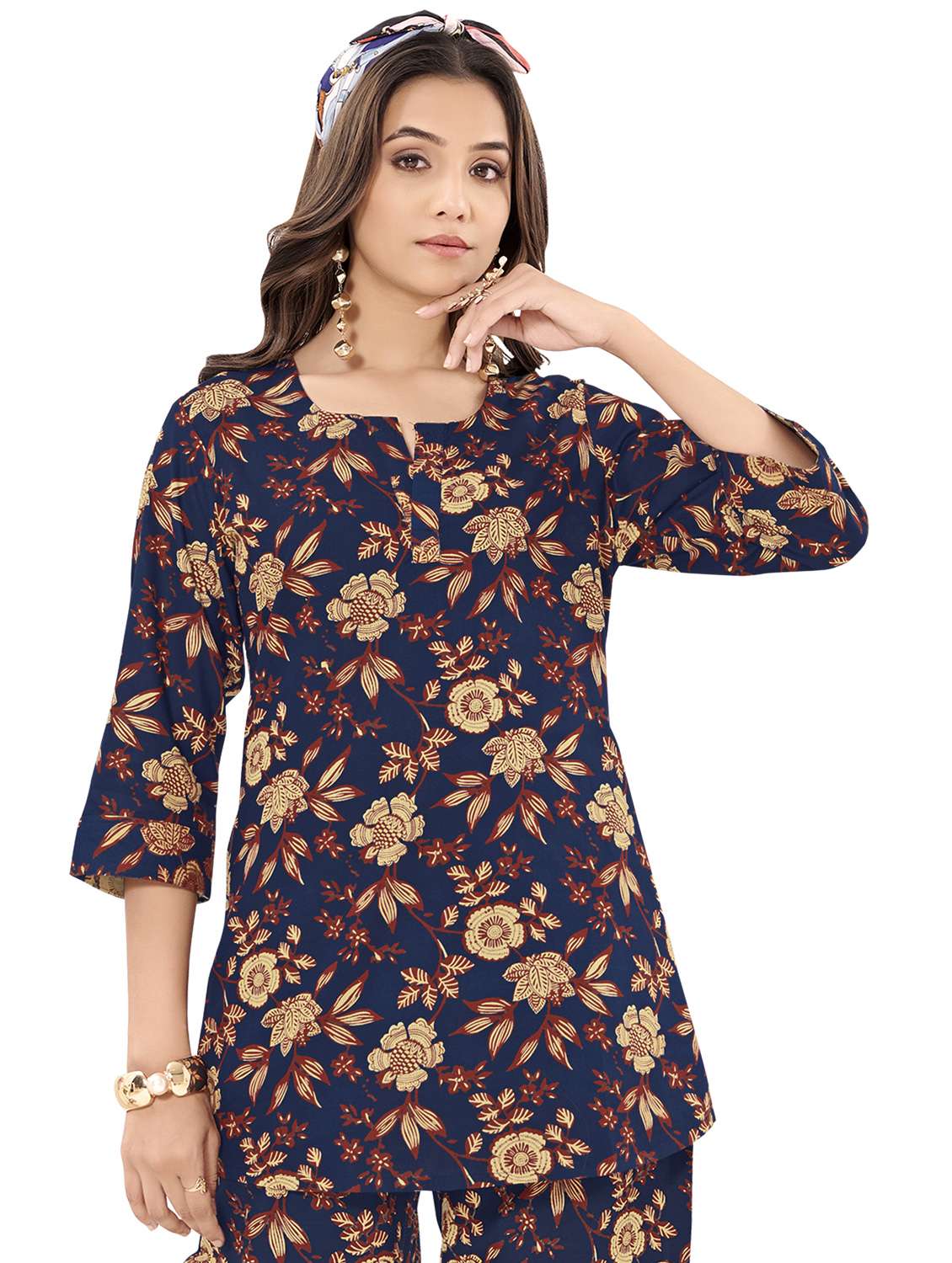 women floral three quarter sleeve ethnic co-ord set - 22142653 -  Standard Image - 2