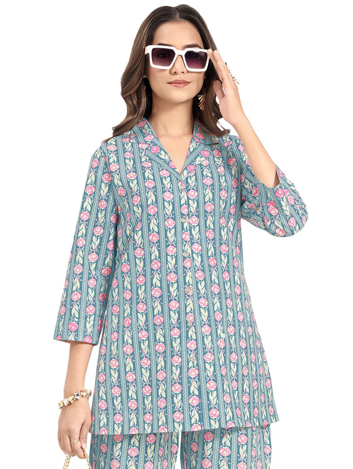 women floral three quarter sleeve ethnic co-ord set - 22142654 -  Standard Image - 2