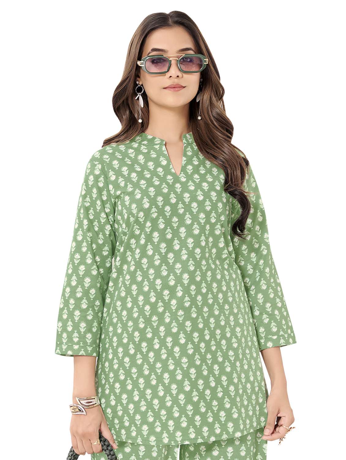 women floral three quarter sleeve ethnic co-ord set - 22142656 -  Standard Image - 2