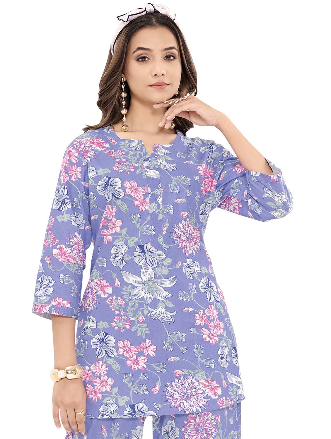 women floral three quarter sleeve ethnic co-ord set - 22142657 -  Standard Image - 2