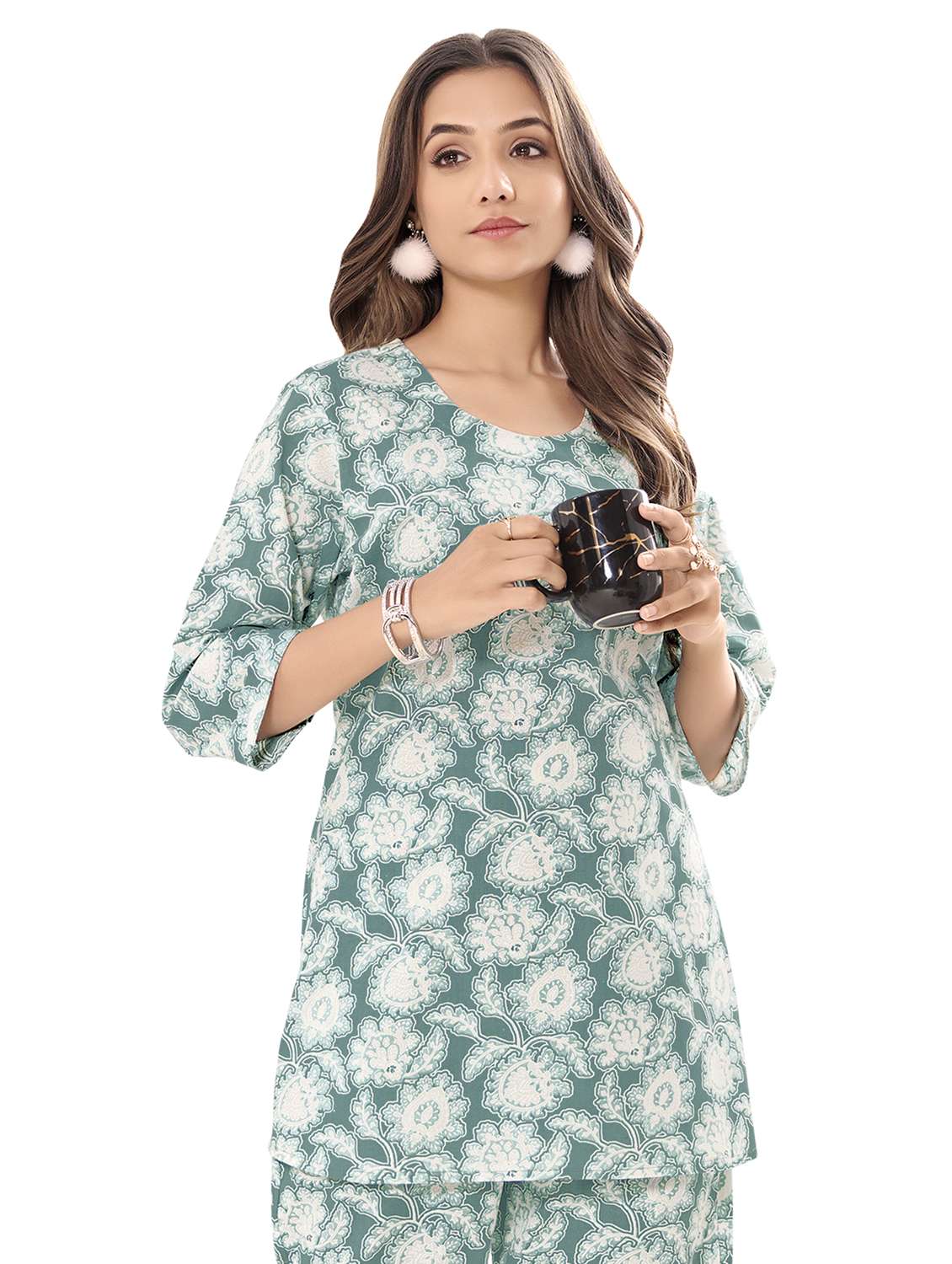 women floral three quarter sleeve ethnic co-ord set - 22142660 -  Standard Image - 2