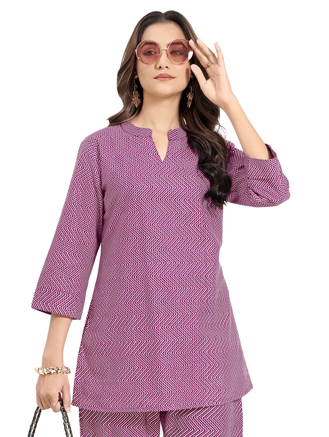 women chevron three quarter sleeve ethnic co-ord set - 22142661 -  Standard Image - 2