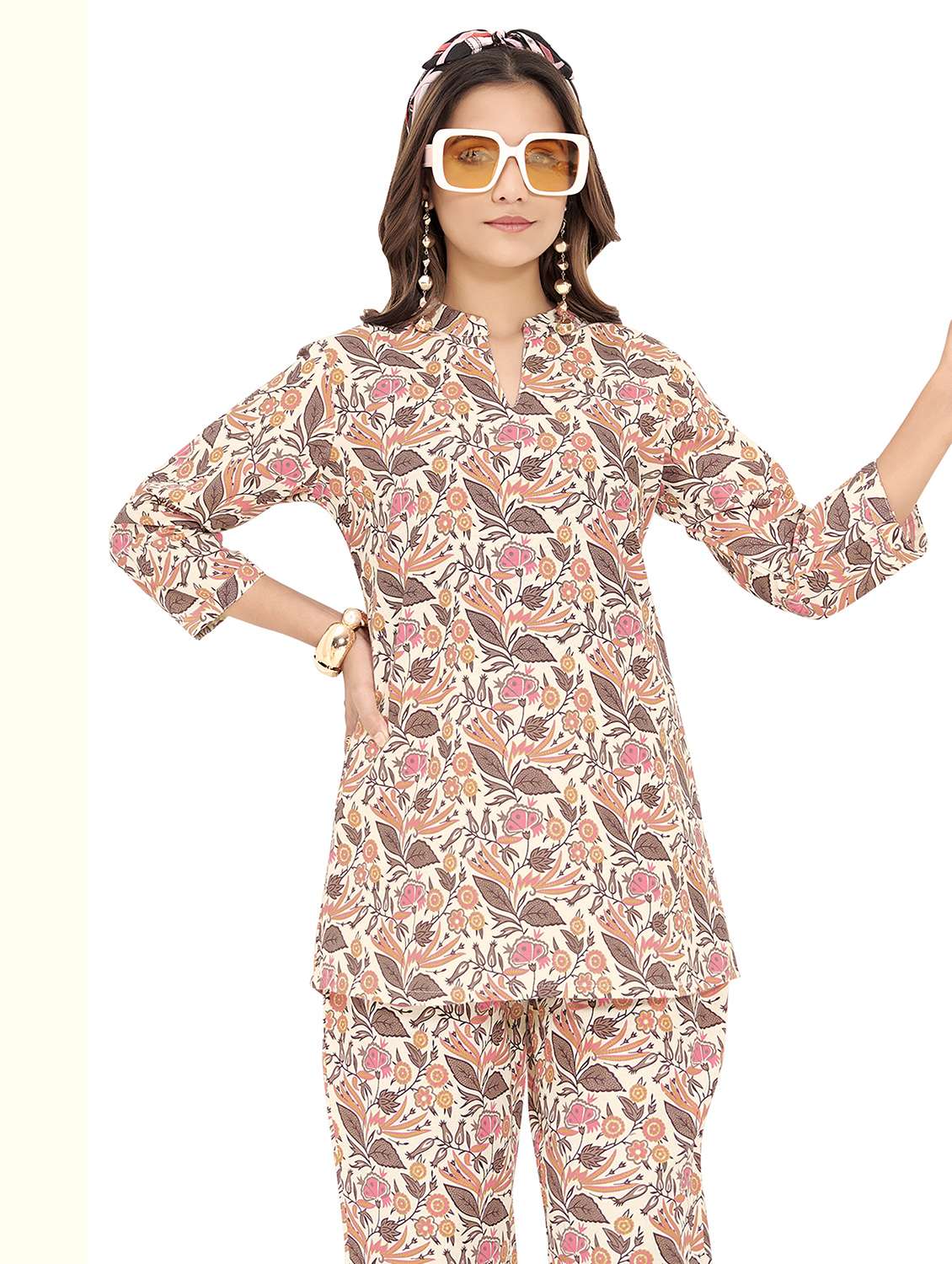 women floral three quarter sleeve ethnic co-ord set - 22142664 -  Standard Image - 2