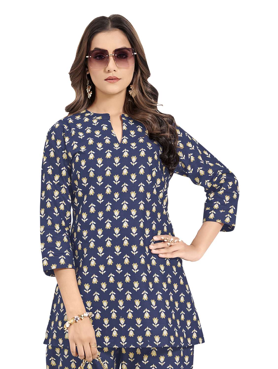 women floral three quarter sleeve ethnic co-ord set - 22142665 -  Standard Image - 2