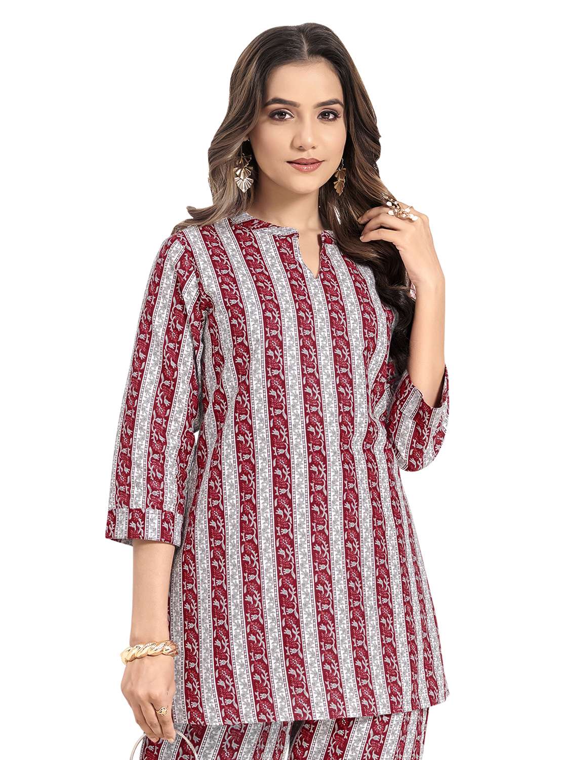 women printed three quarter sleeve ethnic co-ord set - 22142666 -  Standard Image - 2