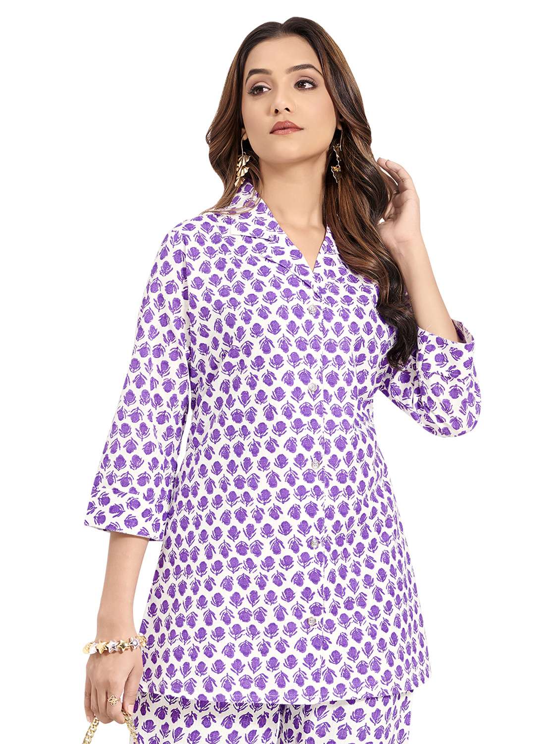 women floral three quarter sleeve ethnic co-ord set - 22142667 -  Standard Image - 2