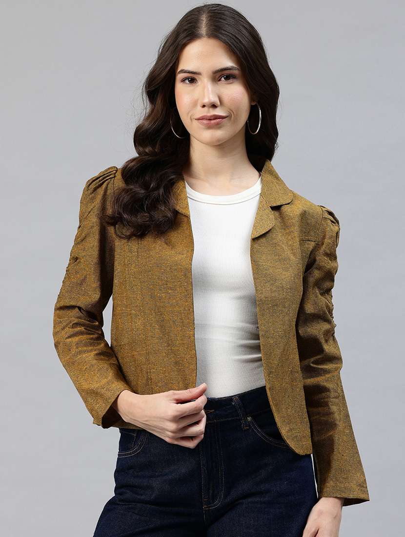 women solid puff sleeve jacket