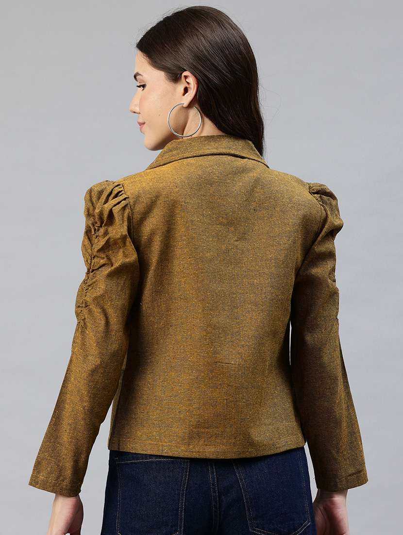 women solid puff sleeve jacket - 22142673 -  Standard Image - 2