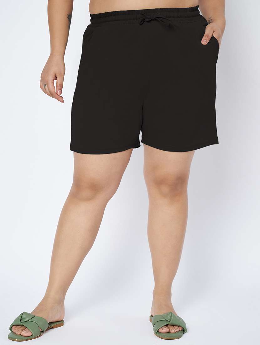 women plus size solid mid rise shorts